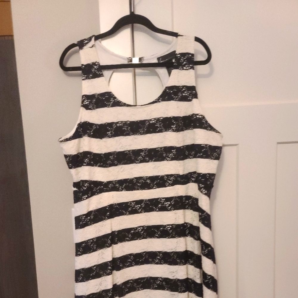 Sleeveless Black & White Stripe Plus Size Dress
